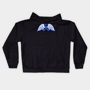 Dark Blue Awareness Ribbon with Angel Wings Kids Hoodie